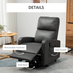 HOMCOM Riser and Recliner Chair for the Elderly, PU Leather Upholstered Lift Chair for Living Room with Remote Control, Side Pockets, Charcoal Grey