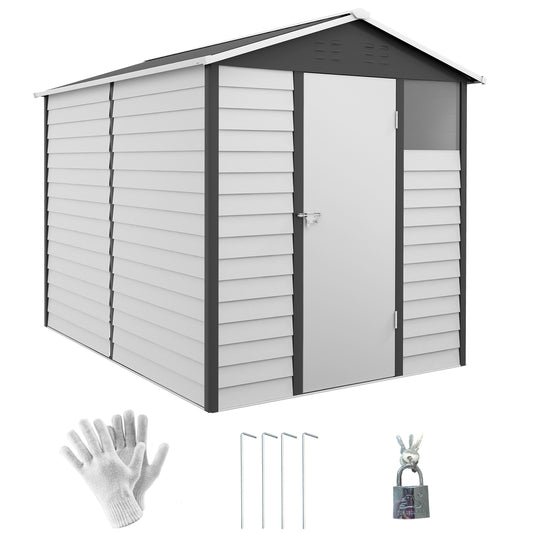 Outsunny 9x 6FT Metal Outdoor Garden Shed, Galvanised Tool Storage Shed w/ Sloped Roof, Lockable Door for Patio Lawn, Dark Grey