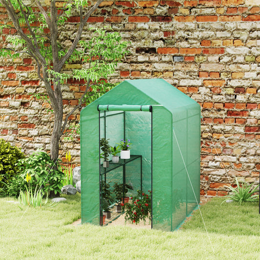 Outsunny 120 x 186cm Walk-In Greenhouse, with Shelves - Green