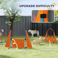 PawHut 7-Piece Dog Agility Equipment Set with Weave Poles, Jump Ring and Hurdle, Pause Box and Carry Bag, Orange