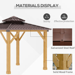 Outsunny 3x(3)M Outdoor Hardtop Gazebo Canopy with 2-Tier Roof and Solid Wood Frame, Outdoor Patio Shelter for Patio, Garden, Brown