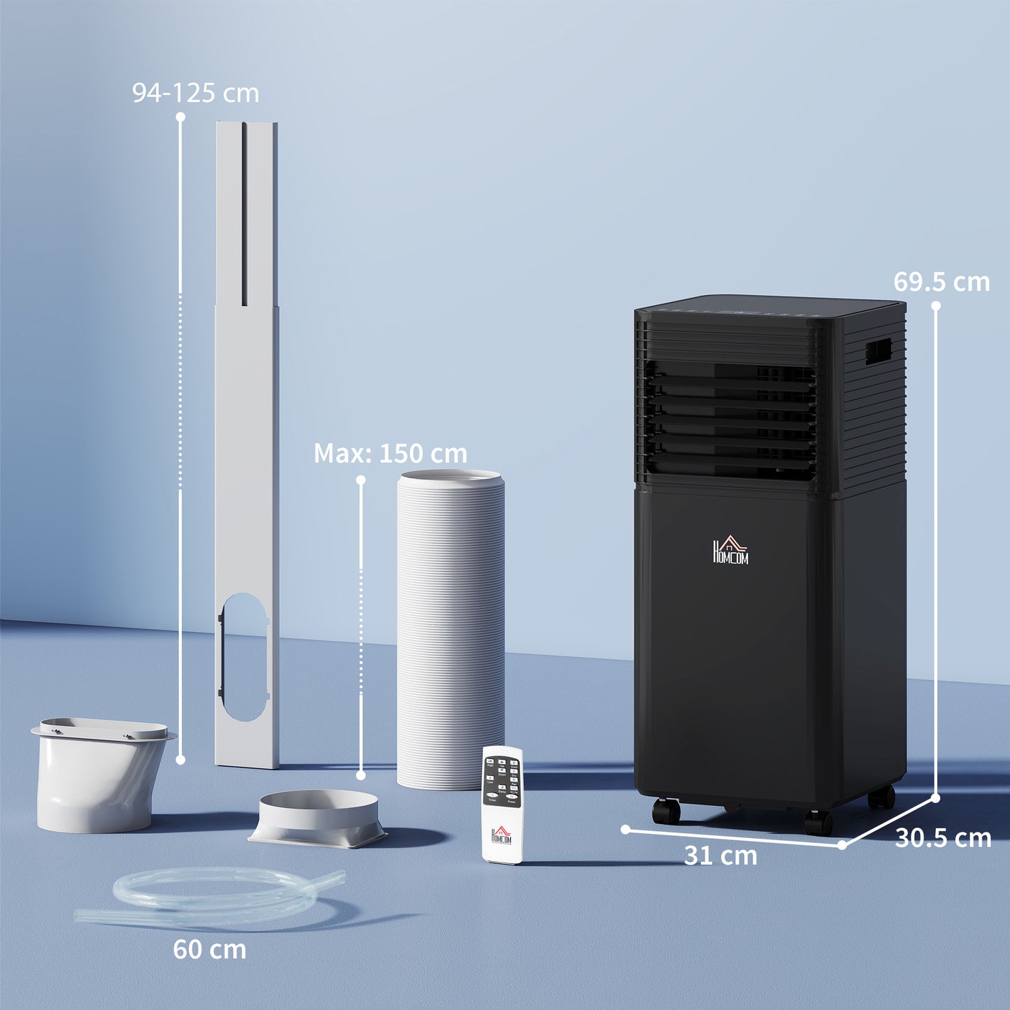 HOMCOM 8000 BTU 4-In-1 Portable Air Conditioner Unit Cooling Dehumidifying Ventilating for Room up to 27m√Ç¬≤, with Fan, Remote, 24H Timer, Window Mount Kit, R290, A Energy Efficiency