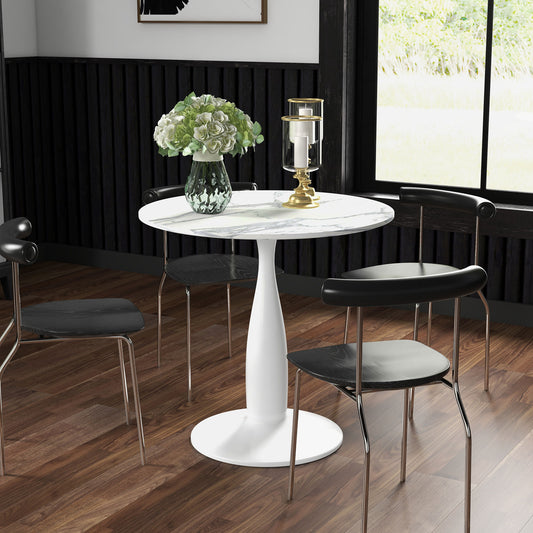 HOMCOM Round Dining Table, Modern Dining Room Table with Steel Base, Non-slip Foot Pad, Space Saving Small Dining Table