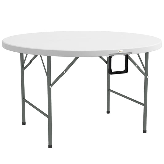 Outsunny 122 Folding Garden Table, Outdoor HDPE Round Picnic Table for 6, Patio Table with Metal Frame, White