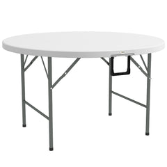 Outsunny â122 Folding Garden Table, Outdoor HDPE Round Picnic Table for 6, Patio Table with Metal Frame, White