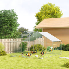 PawHut Walk in Chicken Run w/ Cover, Feeding Door, Hanging Feeder, Perch, for 12-18 Poultry