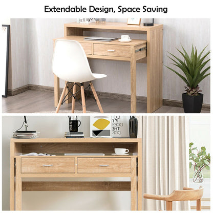 Extending Console Table with 2 Drawers for Bedsits, Flats or Apartments-Nature
