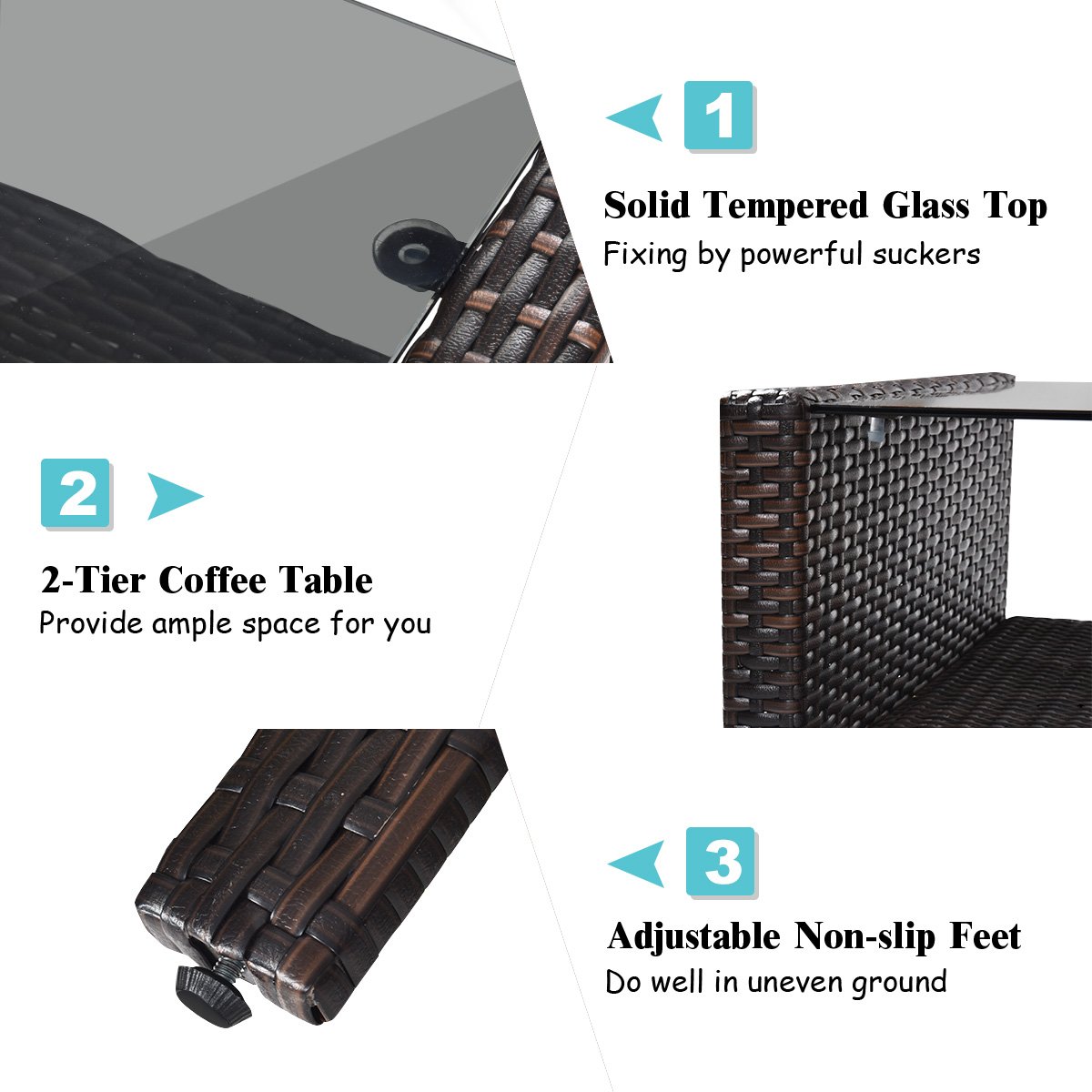 4 Pieces PE Rattan Patio Conversation Set-Turquoise