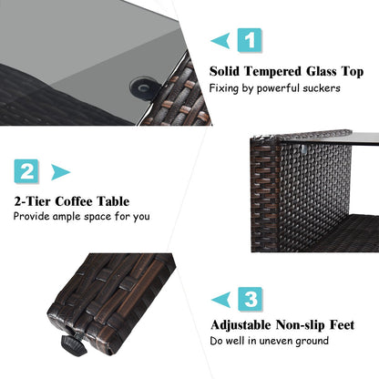 4 Pieces PE Rattan Patio Conversation Set-Turquoise
