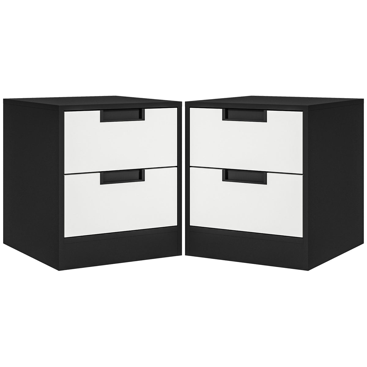 HOMCOM Set of Two Monochrome Two-Drawer Bedside Tables