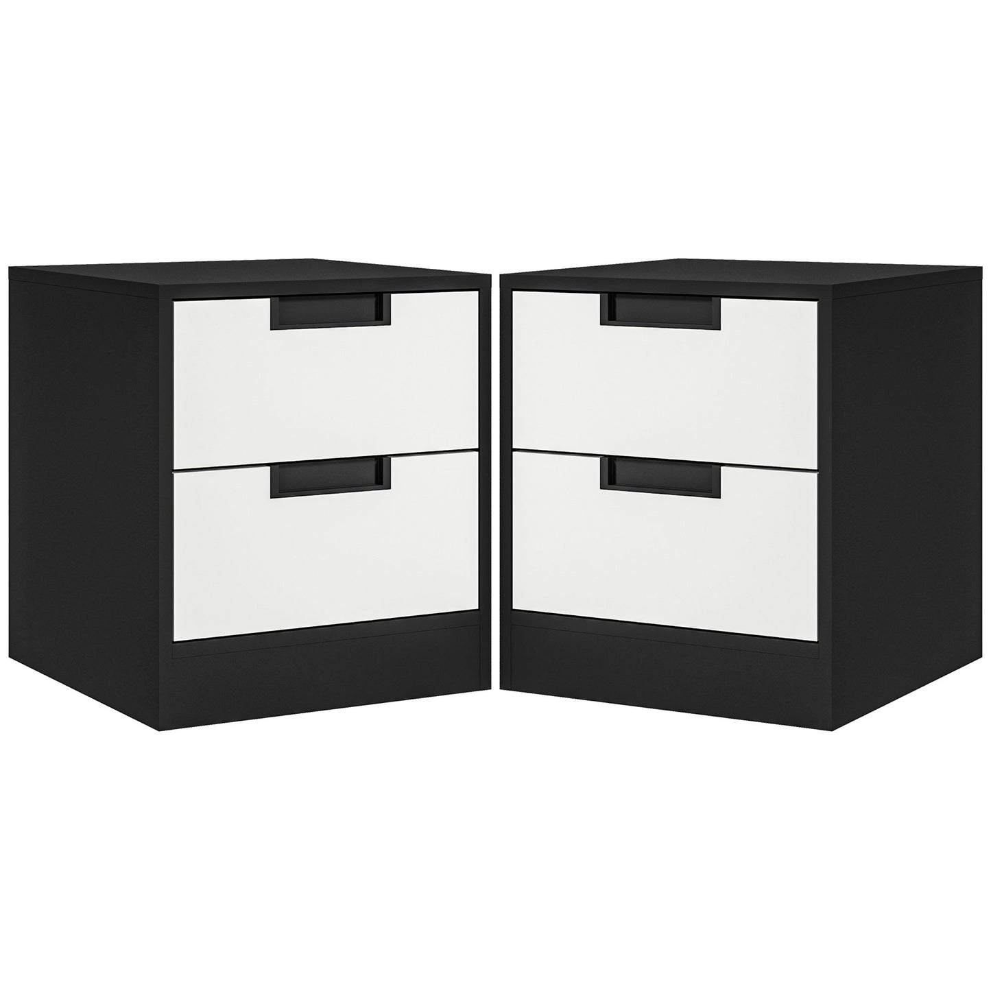 HOMCOM Set of Two Monochrome Two-Drawer Bedside Tables