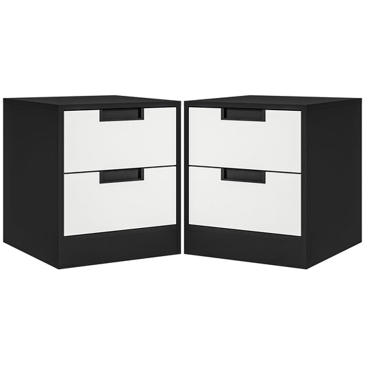 HOMCOM Set of Two Monochrome Two-Drawer Bedside Tables