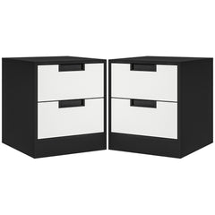 HOMCOM Set of Two Monochrome Two-Drawer Bedside Tables