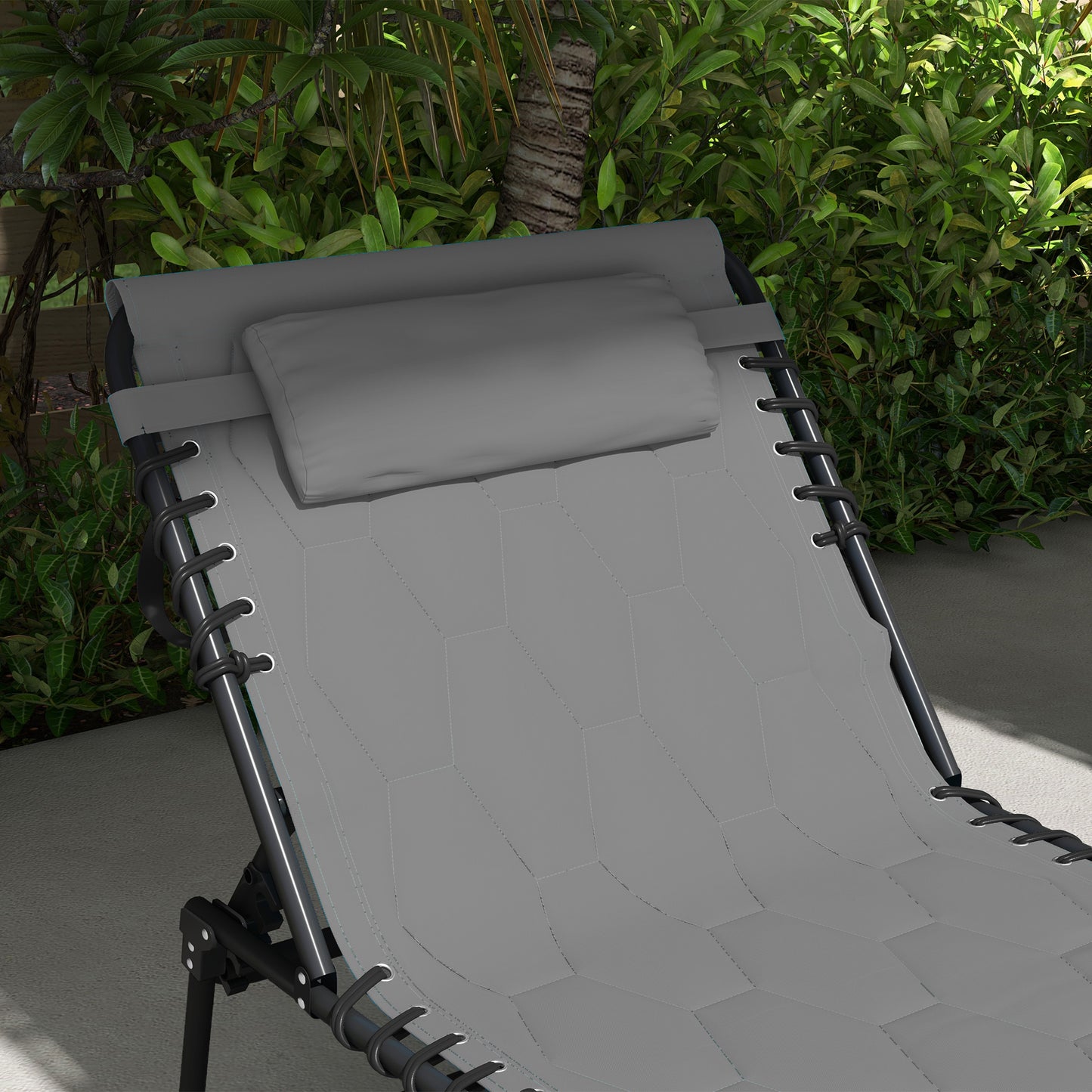 Outsunny Foldable Sun Lounger with 5-level Reclining Back, Outdoor Tanning Chair Sun Lounger with Build-in Padded Seat, Side Pocket, Headrest for Beach, Yard, Patio, Grey