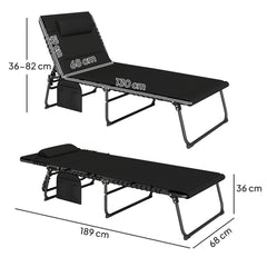 مجموعة كراسي استلقاء للتشمس قابلة للطي من Outsunny مكونة من قطعتين، كراسي حديقة قابلة للإمالة مع وسادة تجفيف سريعة وجيب جانبي لمسند الرأس، كراسي استلقاء للتشمس للحديقة على الشاطئ وحمام السباحة، باللون الأسود