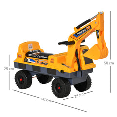 HOMCOM 2 in 1 Ride on Excavator Digger No Power Detachable Digging Bucket and Grab Bucket Music Light for 2-3 Years Old