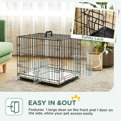 PawHut Foldable Dog Crate with Two Doors with Tray, Soft Cushion, for Extra Small Dogs, 60 x 40 x 50, Black