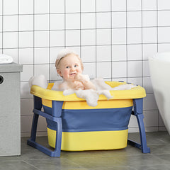 HOMCOM Baby Bathtub for 0-6 Years Collapsible Non-Slip Portable with Stool Seat for Newborns Infants Toddlers Kids - Yellow