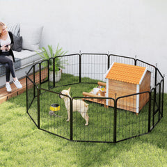 PawHut 12 Panels Heavy Duty Dog Playpen with Doors, for Small Dogs, 60cm High, Black