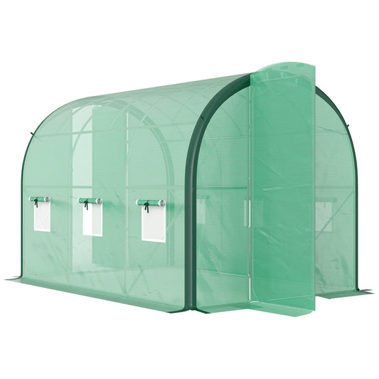 Outsunny 3 x 2(m) Polytunnel Greenhouse, with Windows and Doors - Green