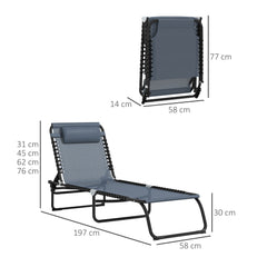 Outsunny Set of Two Folding Sun Loungers, with Four-Position Backs - Grey