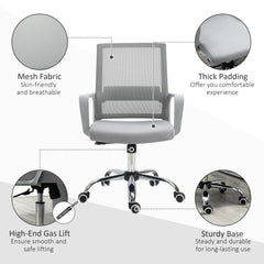 Vinsetto Ergonomic Desk Chair Mesh Office Chair with Adjustable Height Armrest and 360√Ç¬∞ Swivel Castor Wheels Grey