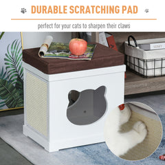 PawHut Cat House Bed Cat Scratching Cube for Small Cat Pet Furniture with Removable Scratching Pad and Soft Cushion White