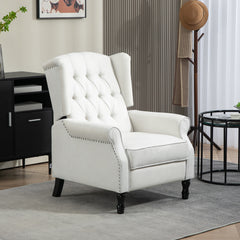 HOMCOM Recliner Armchair, Vintage Reclining Chair with Nail Head Trim, Wingback Chair with Button Tufted Back and Footrest, for Living Room, Cream White