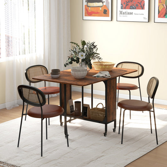 HOMCOM Six-Person Drop Leaf Dining Table - Rustic Brown/Black