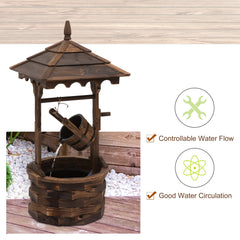 Outsunny Wooden Garden Wishing Well Fountain Barrel Waterfall Rustic Wood with Pump Garden D√É¬©cor Ornament