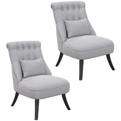 HOMCOM Fabric Single Sofa, Tub Chair, Upholstered Bedroom Chair with Pillow, Solid Wood Leg for Home, Living Room, Dining Room, Set of 2, Grey