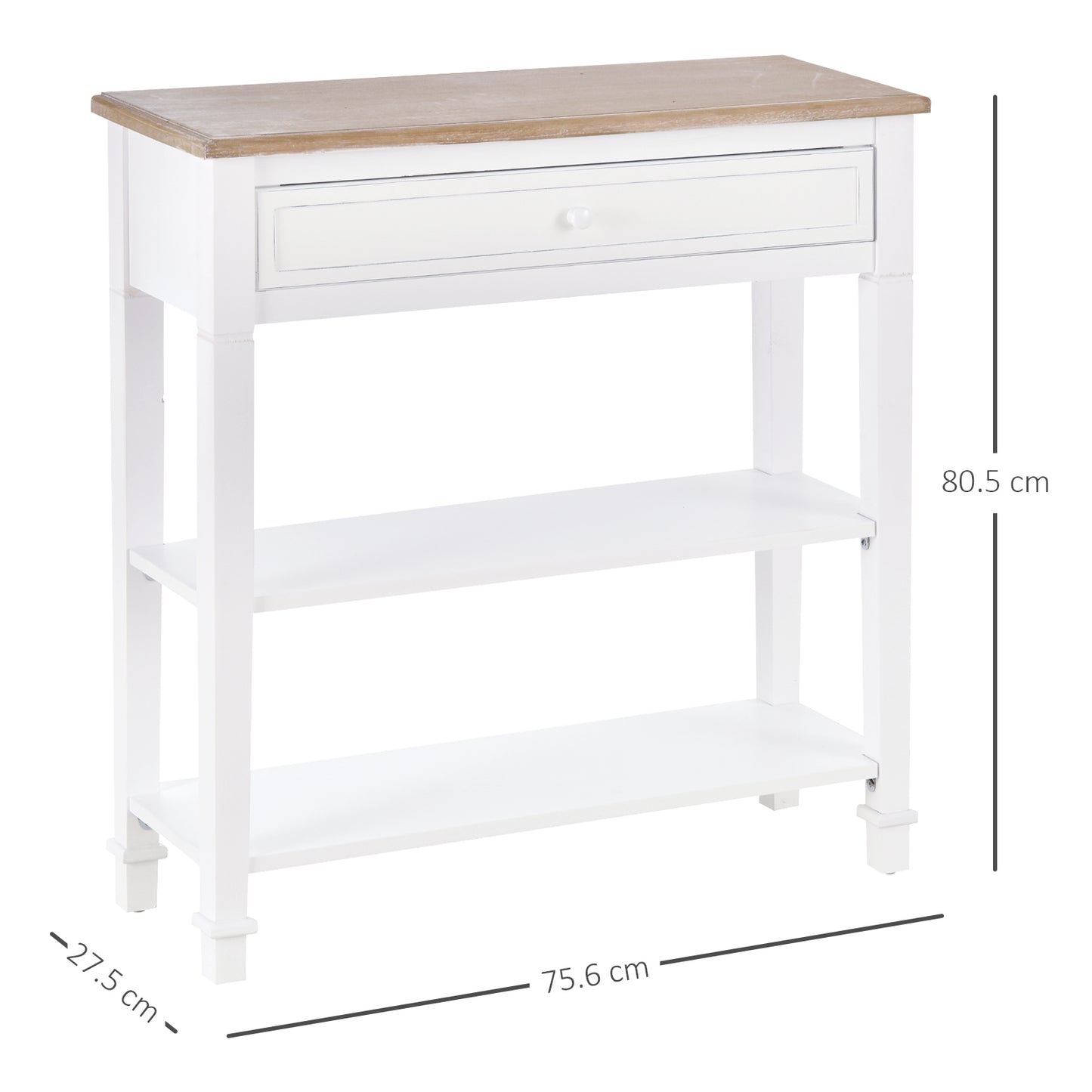 HOMCOM Console Table Hallway Side Desk 1 Drawer 2 Shelves Worktop Handle Retro Elegant Style Home Display Storage for Bedroom Livingroom