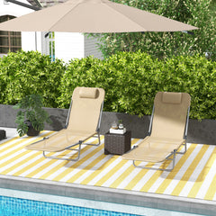 Outsunny Set of Two Steel Frame Sun Loungers, with Reclining Backs - Brown