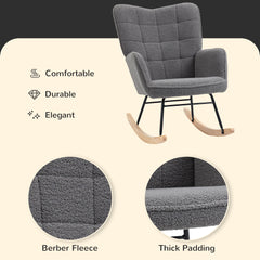 HOMCOM Berber Fleece Nursery Glider Rocker for Nursing, Wingback Rocking Chair for Living Room, Dark Grey