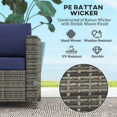 Outsunny 2 Seater Garden Furniture, Rattan Sofa with Soft Padded Cushion and Armrests, Wicker Garden Loveseat for Patio, Navy Blue