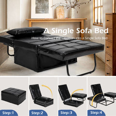 4 in 1 Convertible Sofa Bed with Adjustable Backrest-Black