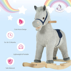 HOMCOM Kids Plush Rocking Horse w/ Sound Children Rocker Ride On Toy Gift 3-6 Years Grey