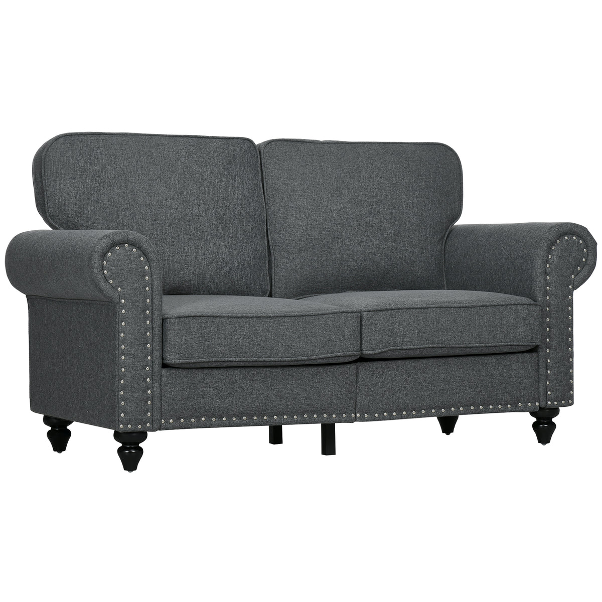 HOMCOM Two-Seater Mid-Century Sofa, with Pocket Springs - Charcoal Grey