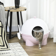 PawHut Large Cat Litter Box, with Scoop, Front Entrance, 53 x 51 x 48cm - Pink