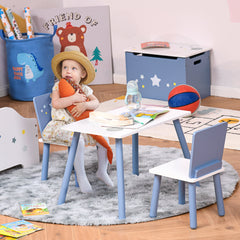 HOMCOM 3 Pcs Kids Table & Chairs Set w/ Wood Legs Safe Corners Cute Stars Seating Mini Furniture Home Playroom Bedroom Dining Room Blue