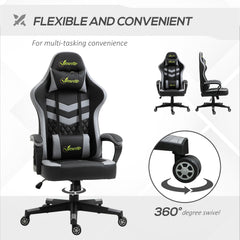 Vinsetto Gaming Chair, Computer Desk Chair with Lumbar Support, Faux Leather Racing Chair with Headrest and Swivel Wheels for Home Office, Black Grey