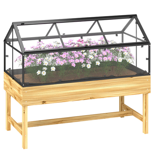 Outsunny 60 x 120cm Raised Garden Bed with Wooden Base - Natural