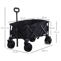 Outsunny Outdoor Folding Garden Trolley on Wheels, Capming Cargo Wagon Cart Trailer w/ Handle, Wheels for Beach Garden, Black