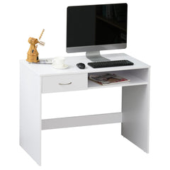 HOMCOM Compact Computer Desk, Study Table with Drawer and Storage Compartment, Writing Workstation, White