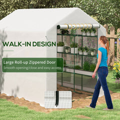 Outsunny 8 x 6ft Walk-In Greenhouse, with Shelves - White