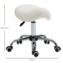 HOMCOM Cosmetic Stool 360√Ç¬∞ Rotate Height Adjustable Salon Massage Spa Chair Hydraulic Rolling Faux Leather Saddle Stool, Cream