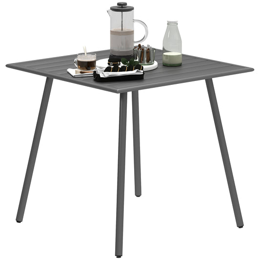 Outsunny Square Garden Table with Slat Top, Steel Frame, Outdoor Table for 4 Person, 80 x 80 x 74 cm, Grey