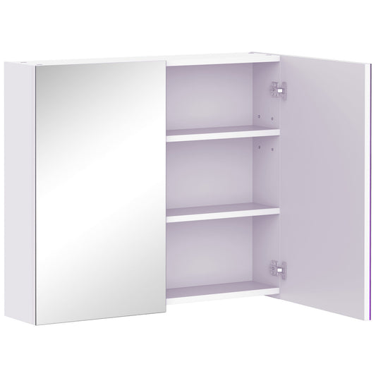 HOMCOM Mirror Cabinet, Wall Mount Bathroom Storage Cabinet with Adjustable Shelf, Double Door Cupboard, 70 x 15 x 60 cm, White