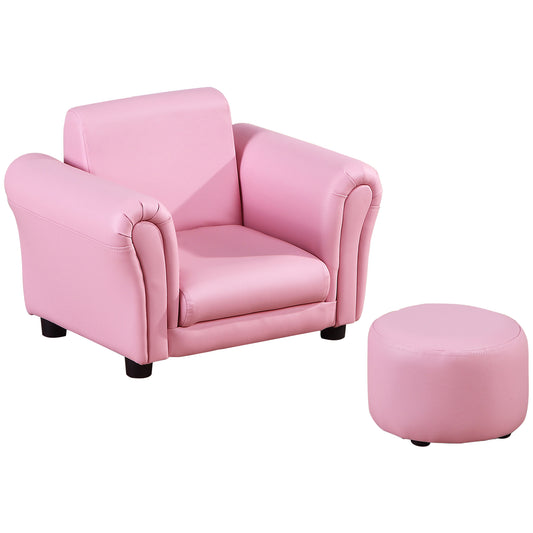 HOMCOM Toddler Chair Single Seater Kids Sofa Set, 54 x 42 x 41cm, Kids Sofa with Stool, Pink