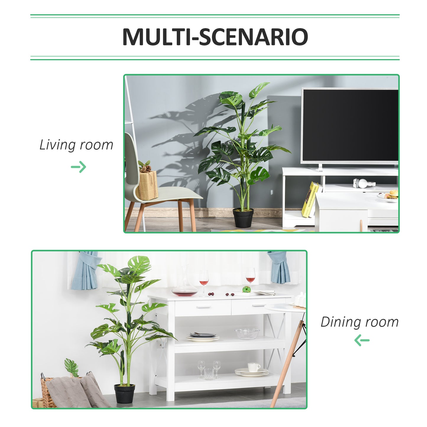 Outsunny 100cm/3.3FT Artificial Monstera Tree Decorative Cheese Plant 21 Leaves with Nursery Pot, Fake Tropical Palm Tree for Indoor Outdoor D√É¬©cor